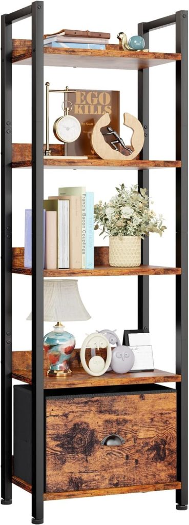 5 tier bookshelf with drawer