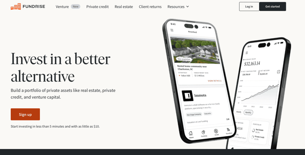 screenshot of Fundrise website