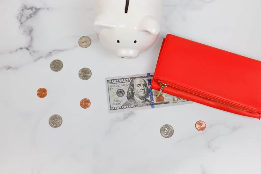 Photo by Katie Harp a piggy bank and coins in the snow