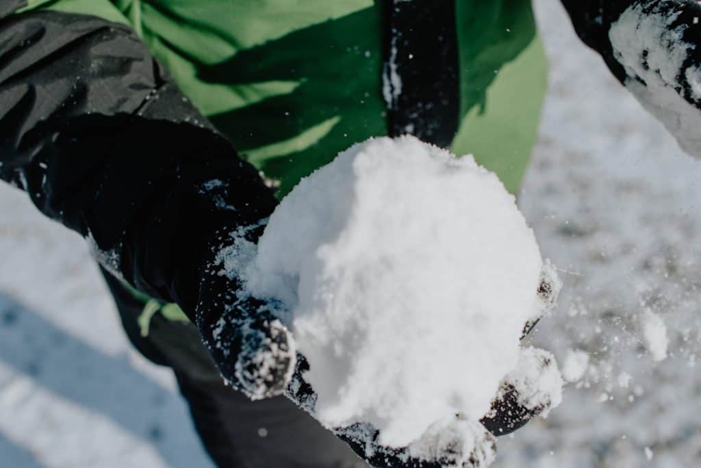 Photo by Kelly Sikkema person in green and black jacket holding snow