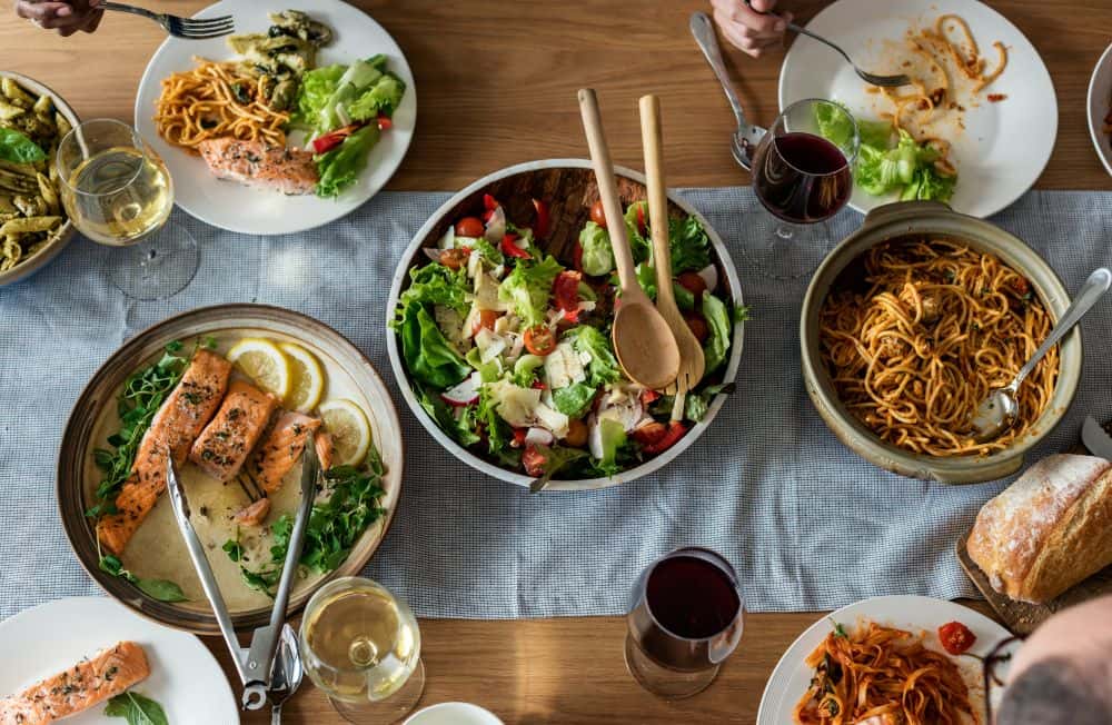 several meals laid out on a countertop
